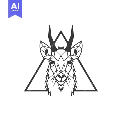 Aset desain premium: Geometric Abstract Illustration of a Deer Head in a Triangle