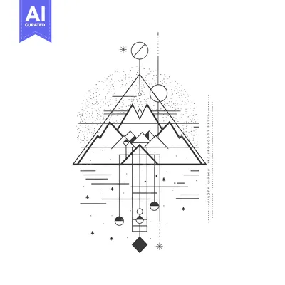 Aset premium populer: Geometric Abstract Mountain Range with Stars and Circles