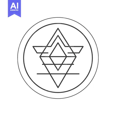Aset desain premium: Geometric abstract symbol with triangle and circle in black line art
