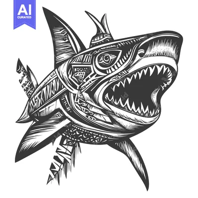 Premium design asset: Geometrically Detailed Illustration of a Shark with an Open Mouth