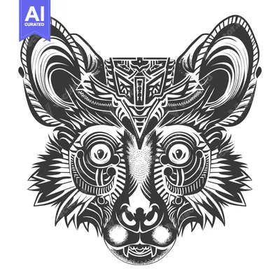 Popular premium asset: Geometrically patterned black and white lemur head with large eyes