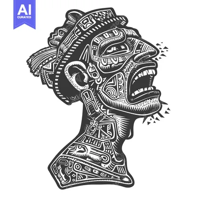 Aset desain premium: Geometrically Patterned Profile of a Shouting Figure