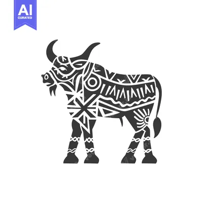 Aset desain premium: Geometrically patterned silhouette of a standing bull