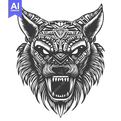 Popular premium asset: Geometrically patterned wolf head with bared teeth