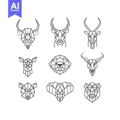 Aset premium populer: Geometric Animal Head Illustrations with Line Art Designs