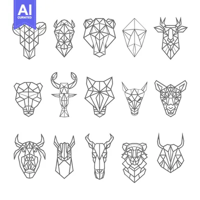 Aset premium populer: Geometric Animal Heads in Outline Style