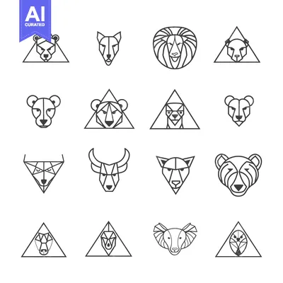 Aset premium populer: Geometric Animal Heads in Triangles and Circles
