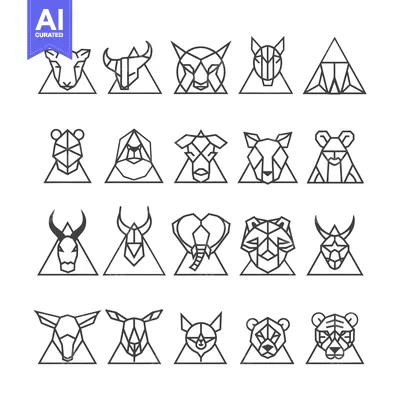 Aset premium populer: Geometric Animal Illustrations in Triangles