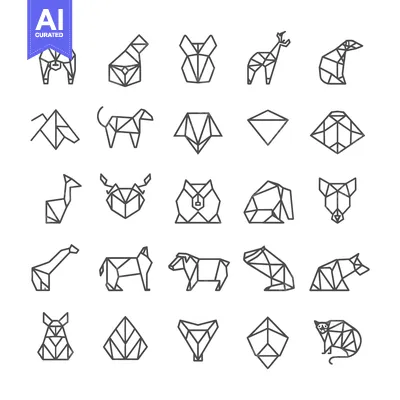 Aset desain premium: Geometric Animal Line Art Collection