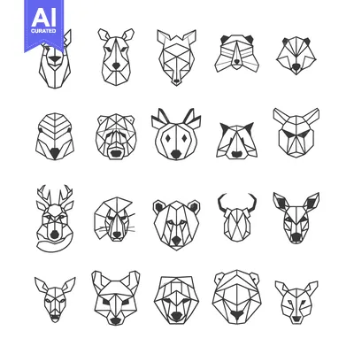 Aset premium populer: Geometric Animal Portraits: A Collection of Abstract Wildlife Faces
