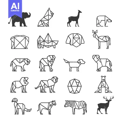 Aset desain premium: Geometric Animal Silhouette and Outline Illustrations