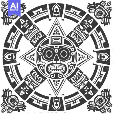 Premium design asset: Geometric Aztec Design with a Central Mask
