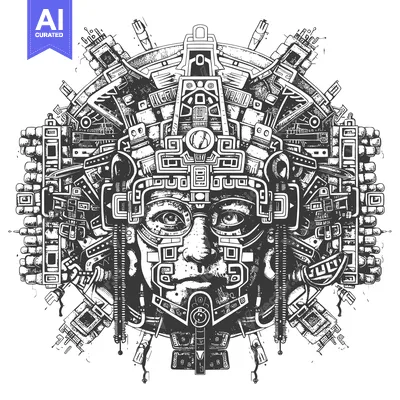 Aset premium populer: Geometric Aztec-Inspired Mask with a Face and Intricate Designs