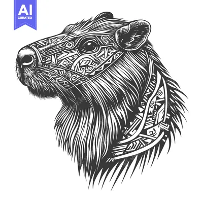 Aset premium populer: Geometric Black and White Capybara Head Illustration