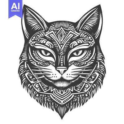 Aset premium populer: Geometric Black and White Cat Head with Tribal Pattern