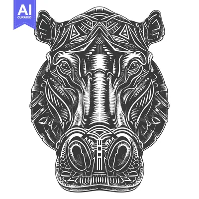 Aset premium populer: Geometric Black and White Illustration of a Hippopotamus Head