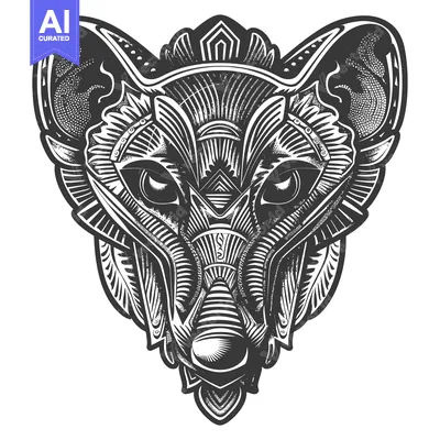 Aset premium populer: Geometric Black and White Illustration of an Animal Head