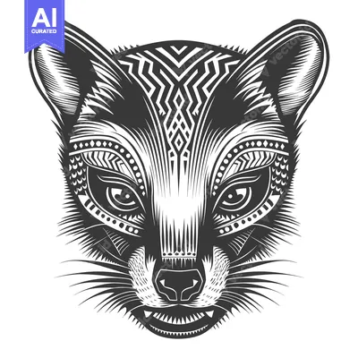 Aset premium populer: Geometric Black and White Illustration of an Animal's Face