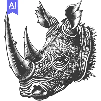 Premium design asset: Geometric Black and White Rhino Illustration