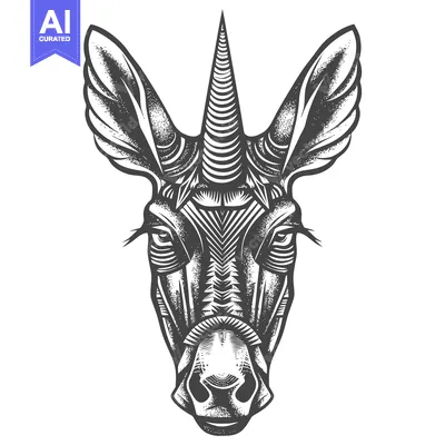 Aset desain premium: Geometric Black and White Unicorn Head Illustration