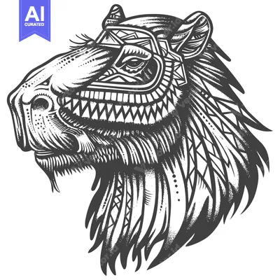 Premium design asset: Geometric Capybara Portrait in Black and White