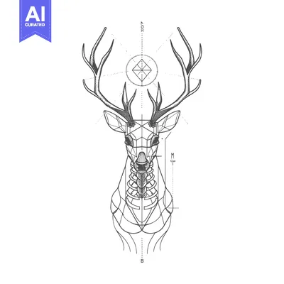 Aset premium populer: Geometric Deer Head with Anatomical Detail and Geometric Pattern