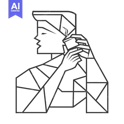 Aset desain premium: Geometric Illustration of a Person Holding a Cup of Coffee