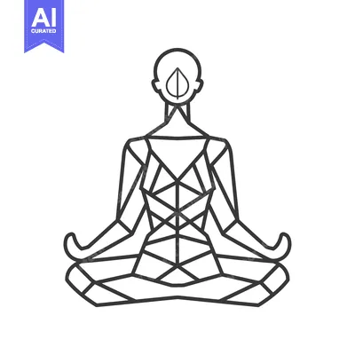 Geometric Illustration of a Person in a Yoga Pose with a Leaf
