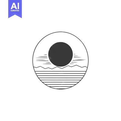 Aset premium populer: Geometric Illustration of a Sun Setting Over Water