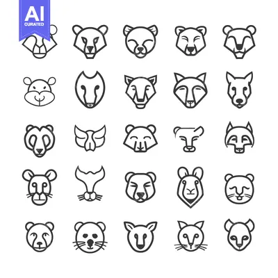 Aset desain premium: Geometric Line Art Animal Icons Set