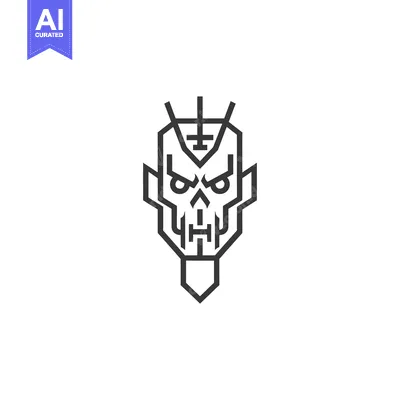 Aset desain premium: Geometric Line Art Depiction of a Demonic Skull with Inverted Cross