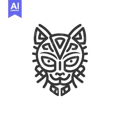 Aset desain premium: Geometric Line Art Illustration of a Cat's Face