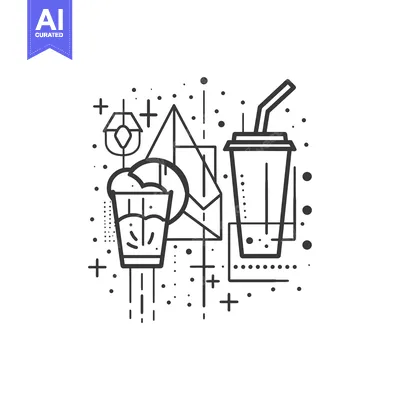 Aset premium populer: Geometric Line Art Illustration of a Drink and a Snack