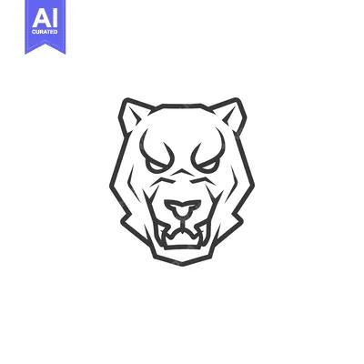 Aset desain premium: Geometric Line Art Illustration of a Lion's Head