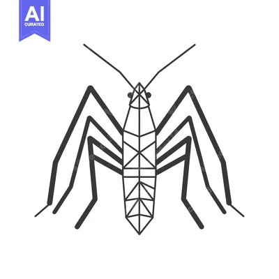 Aset desain premium: Geometric Line Art Illustration of a Praying Mantis