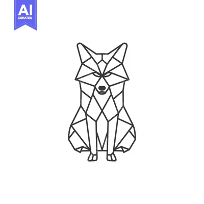 Premium design asset: Geometric Line Art Illustration of a Sitting Fox