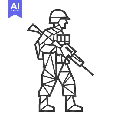 Aset premium populer: Geometric Line Art Illustration of a Soldier Holding a Rifle