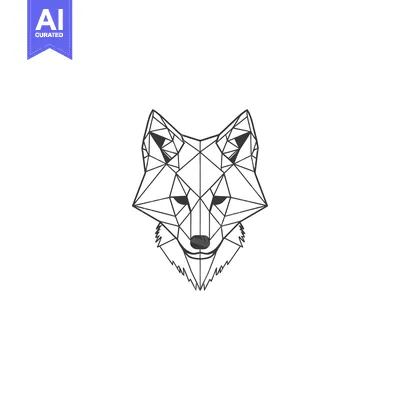 Aset desain premium: Geometric Line Art Illustration of a Wolf's Head