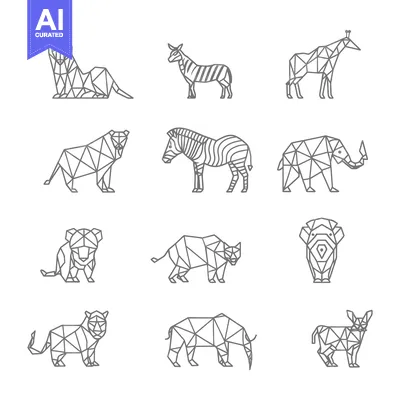 Aset premium populer: Geometric Line Art Illustrations of African Animals