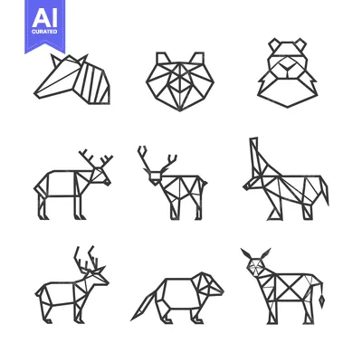 Aset premium populer: Geometric Line Art Illustrations of Various Animals
