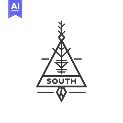 Aset desain premium: Geometric Line Art Logo with a Triangle, Tree, and the Word "South"