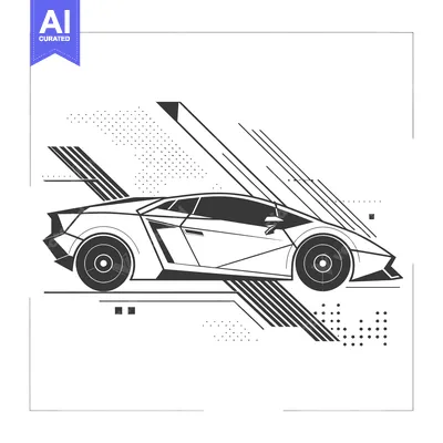 Aset desain premium: Geometric Line Art of a Black and White Sport Car