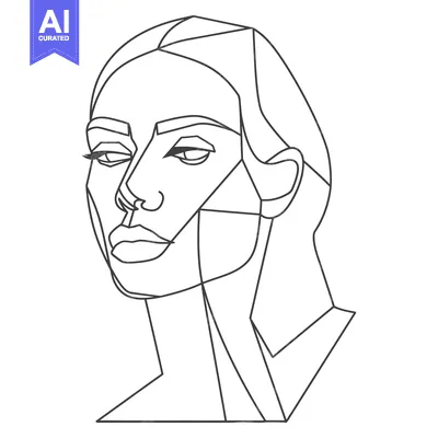 Aset desain premium: Geometric Line Art Portrait of a Woman's Face