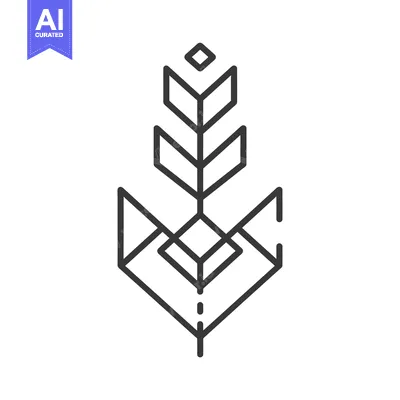 Aset desain premium: Geometric Line Art Representation of a Plant with Diamond-Shaped Leave