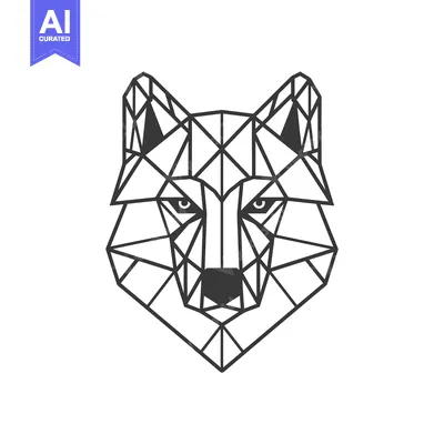 Aset desain premium: Geometric Line Art Wolf Head Illustration