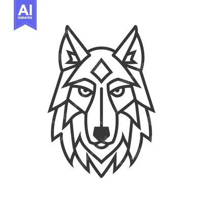 Aset desain premium: Geometric Line Art Wolf Head with Diamond Symbol