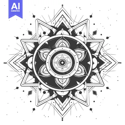 Aset premium populer: Geometric Mandala with a Central Star and Eye