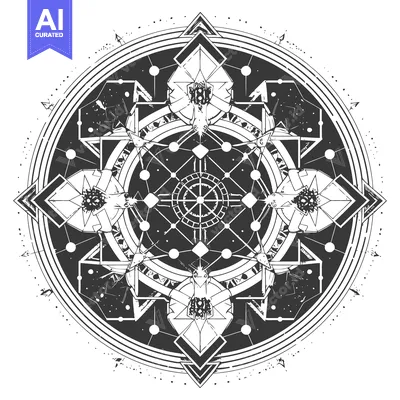 Aset desain premium: Geometric Mandala with Diamond and Arrow Shapes