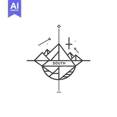 Aset desain premium: Geometric Mountain Compass with South Direction