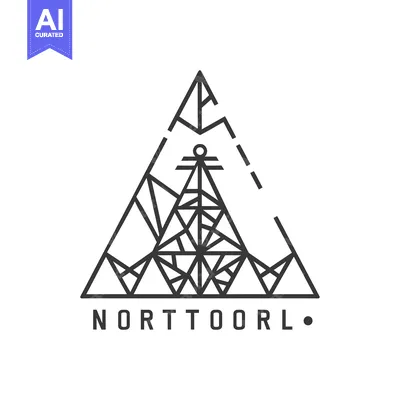 Aset desain premium: Geometric Mountain with Tower and "NORTHTOORL" Text